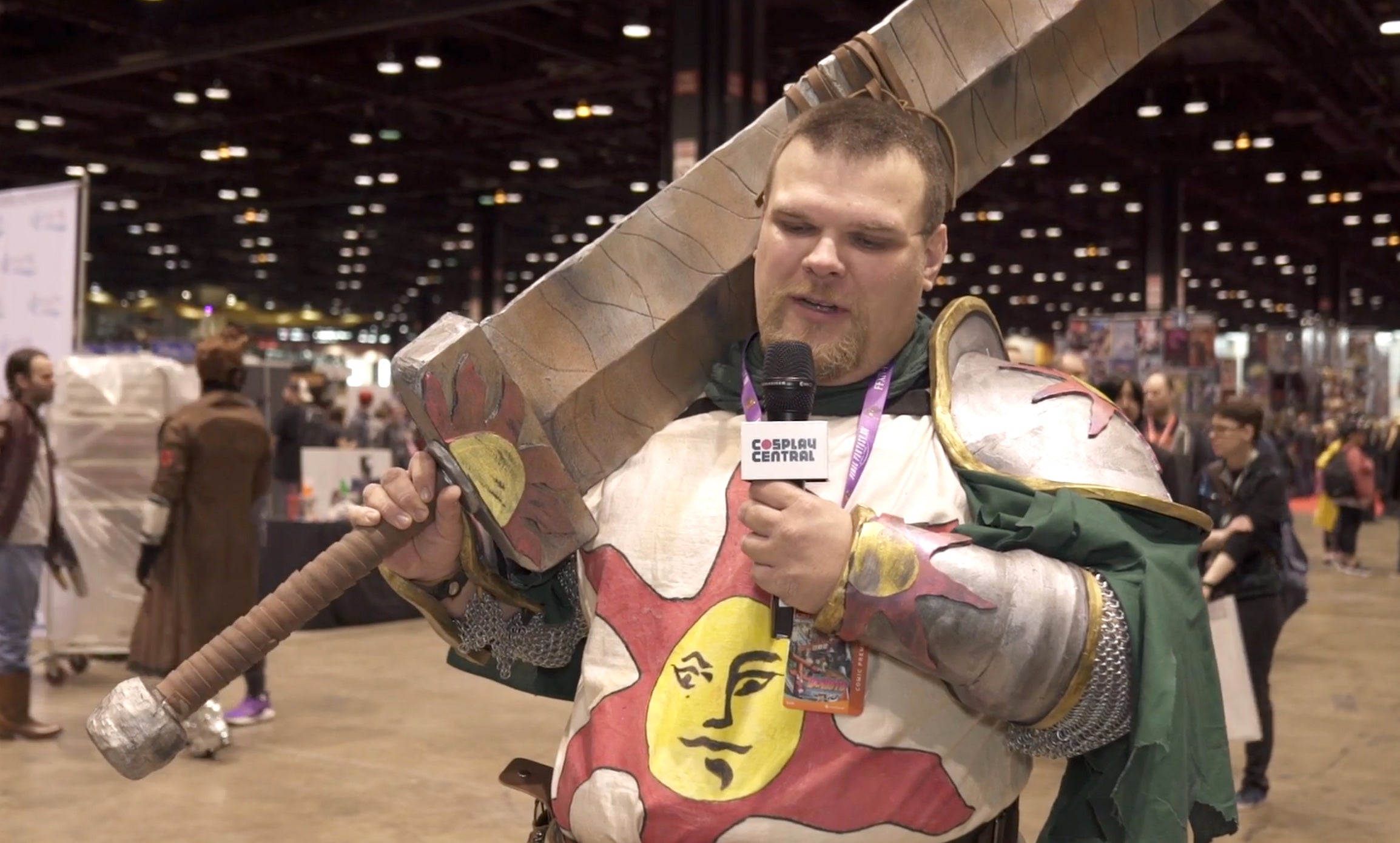 Cosplayer dressed as Solaire of Astora from the Dark Souls video game franchise.