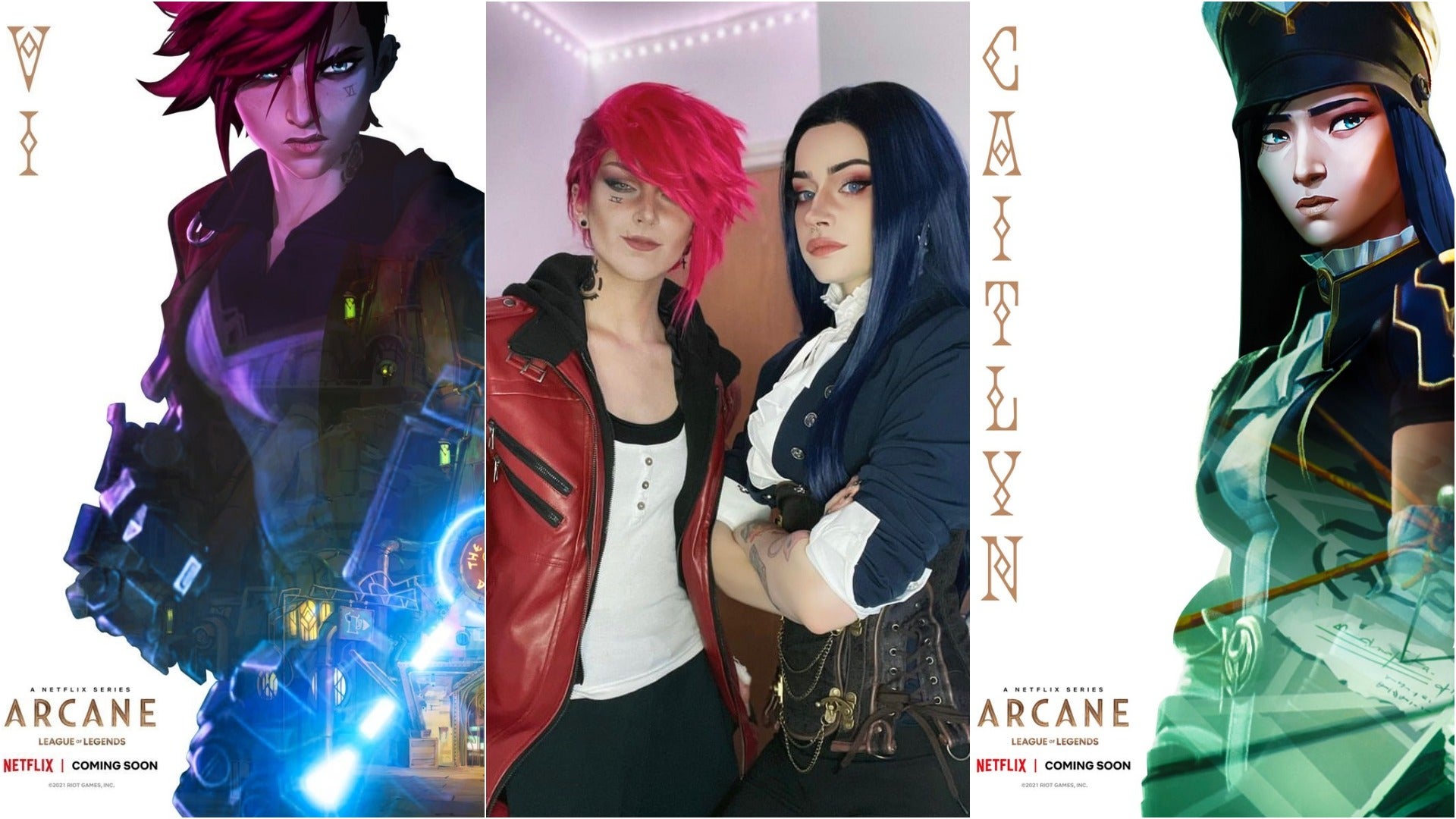 Cosplayers Itslanicos and f.ukuro as Vi and Caitlin from Arcane.