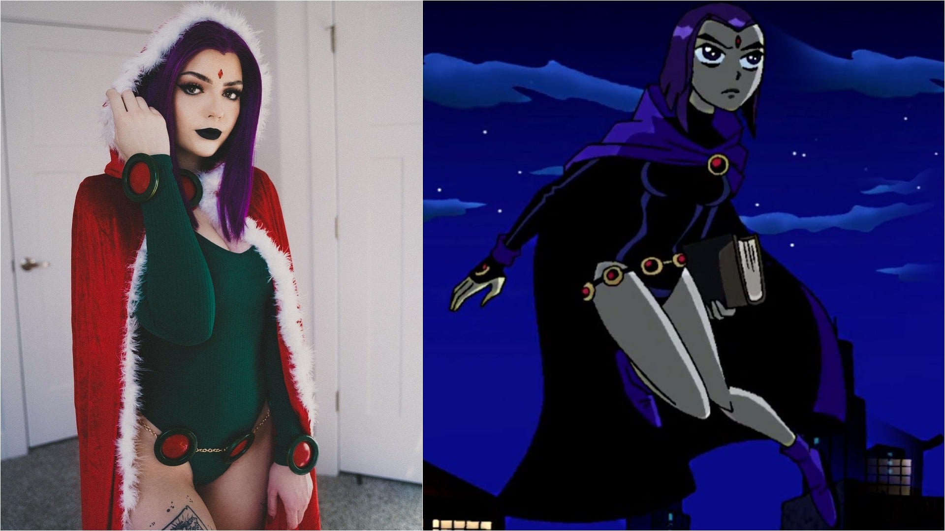 Kaezuko.cos as Raven (courtesy Instagram) and Raven from Teen Titans (courtesy Cartoon Network)