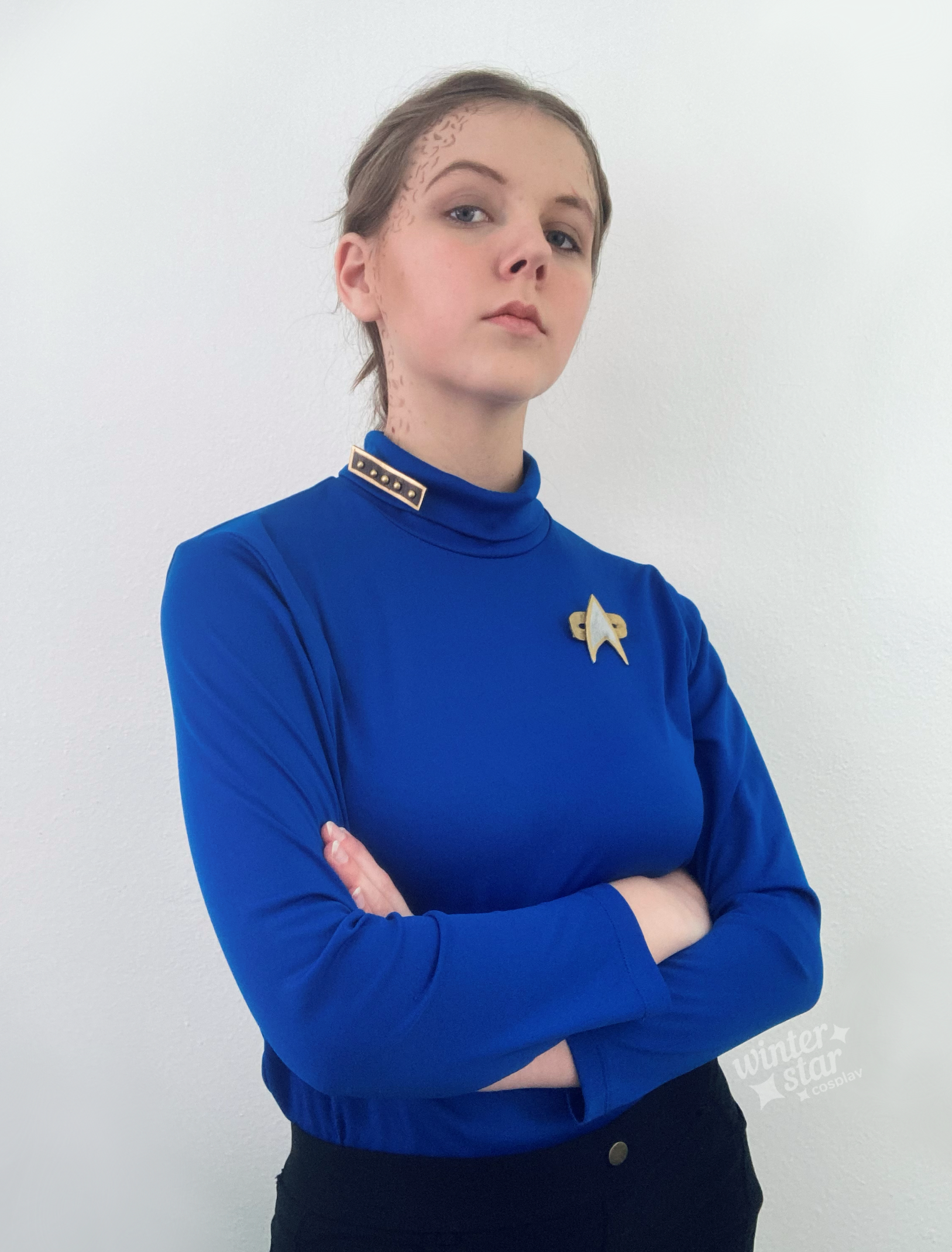 Star Trek TNG Cosplay Costume Blue Shirt Starfleet Science Uniforms Badge Set 